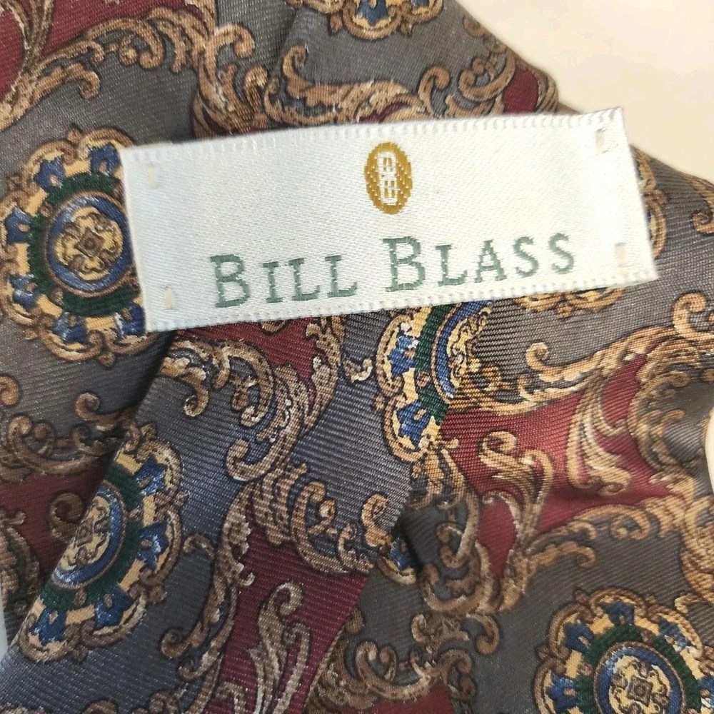 Men's Bill Blass Tie 100% Silk Abstract Multi Color Print ,Burgandy, Stone
